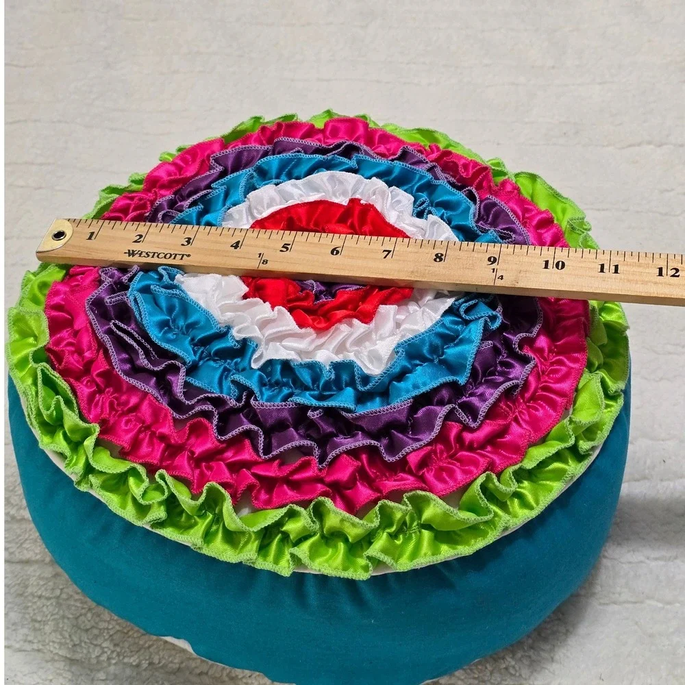 Round Ruffle Throw Pillow Teal Accent Teal Multi Color‎ Bright